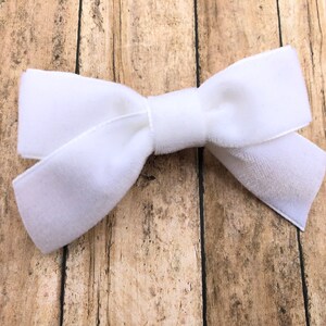 White Velvet Hair Bow: 3-Inch Alligator Clip or Nylon Headband