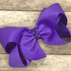 Purple Hair Bow: 4-Inch Boutique Bow with Glitter Center