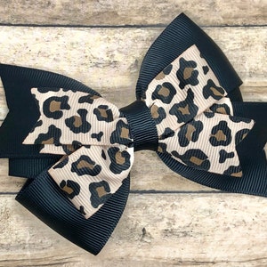 Leopard print hair bow - hair bows, girls hair bows, toddler bows, 4 inch hair bows
