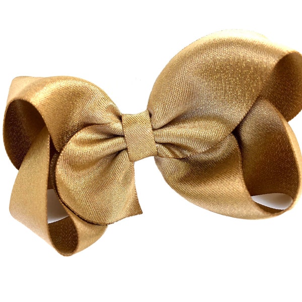 Metallic gold hair bow - 4 inch gold bow, gold shimmer bow, boutique bows, girls hair bows, toddler bows, gold bows