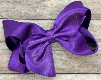 Lazo para el cabello de satén morado brillante: pinza de cocodrilo de 4 pulgadas