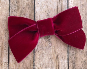 Burgundy velvet hair bow - hair bows, velvet bows, hair clips, hair bows for girls, baby bows, baby headband, nylon headband