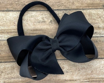 Black baby headband - baby girl headband, nylon headband, baby headband bows, newborn headband, baby bows, baby hair bows, bow headband