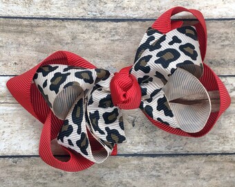 Leopard print hair bow - hair bows, girls hair bows, toddler bows, boutique bows