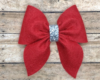 Red hair bow - felt bows, hair bows, bows for girls, baby headband, felt hair bows, nylon headbands, toddler bows