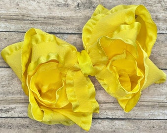 Yellow ruffle hair bow - hair bows, bows, hair bows for girls, baby bows, hair clips, boutique hair bows, toddler bows, big hair bows