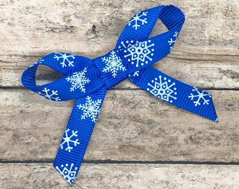 Blue snowflake hair bow - hair bows, bows for girls, baby bows, toddler hair bows, small bows