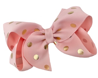 Light pink and gold hair bow - hair bows for girls, hair bows, hair clips, baby bows, girls hair bows, toddler hair bows, 4 inch hair bows