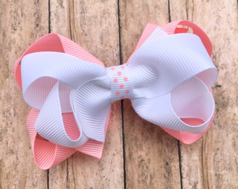 Pink & white hair bow - hair bows, baby bows, girls hair bows, toddler hair bow, 3 inch hair bows