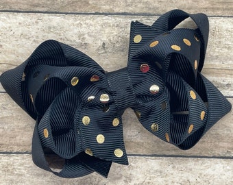 Black and gold polka dot hair bow - hair bows, bows for girls, baby bows, toddler bows, pigtail bows, girls bows, boutique bows