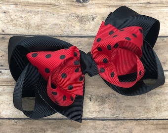 Red and black polka dot hair bow - hair bows, bows for girls, baby bows, toddler hair bows, girls bows, minnie bows