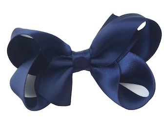 Navy blue satin hair bow - satin bows, hair bows, bows for girls, baby bows, toddler bows, 3 inch hair bows