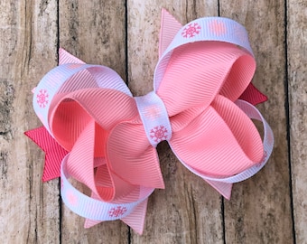 Pink snowflake hair bow - hair bows for girls, hair bows, girls bows, baby bows, bows, toddler hair bows