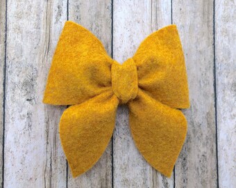 Mustard yellow hair bow - felt bow, hair bows, bows for girls, felt hair bows, baby headband, nylon headbands, toddler bows