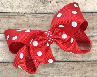 Red polka dot hair bow - hair bows, bows for girls, baby bows, toddler hair bow, boutique hair bows, 4 inch hair bows