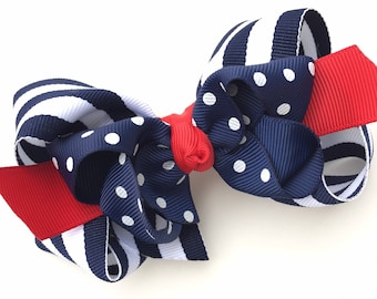 Red, white & blue hair bow - hair bows, hair clips, bows for girls, girls hair bows, toddler hair bows, boutique hair bows