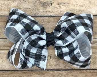 Buffalo plaid hair bow - hair bows for girls, girls bows, baby bows, plaid bows, Valentines Day, toddler bows, boutique hair bows