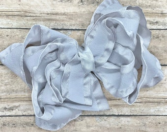 Light gray ruffle hair bow - hair bows, bows, hair bows for girls, baby bows, hair clips, boutique hair bows, toddler bows, big hair bows