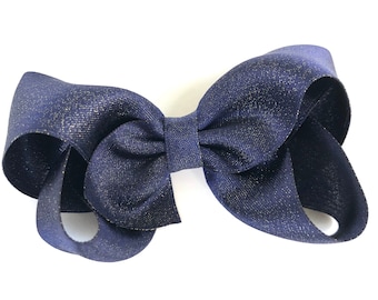 Navy blue hair bow - hair bows, bows for girls, baby bows, satin bows, toddler hair bows, 4 inch hair bows