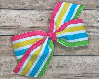 Summer striped hair bow - hair bows, bows for girls, girls hair bows, toddler hair bows, boutique hair bows