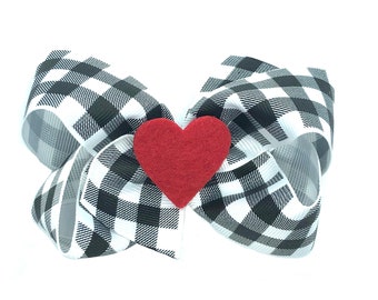 Buffalo plaid hair bow - hair bows for girls, girls bows, baby bows, plaid bows, Valentines Day, toddler bows, boutique hair bows