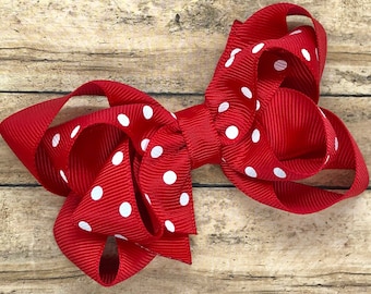 Red Polka Dot Hair Bow: 3.5 inch Boutique Grosgrain Ribbon Hair Clip