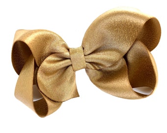 Metallic gold hair bow - 4 inch gold bow, gold shimmer bow, boutique bows, girls hair bows, toddler bows, gold bows