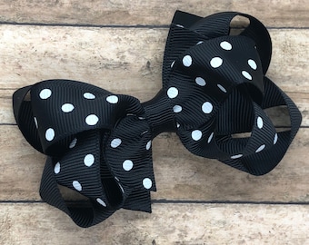 Black polka dot hair bow - hair bows, bows for girls, baby bows, toddler bows, pigtail bows, girls bows, girls hair bows, boutique bows