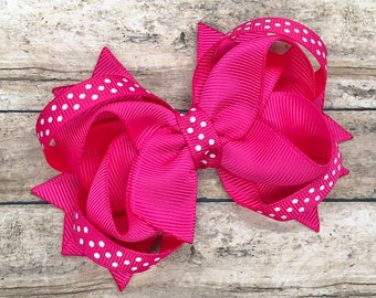 Hot pink polka dot hair bow - hair bows, bows for girls, baby bows, toddler bows, pigtail bows, girls bows, girls hair bows, boutique bows