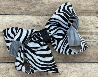 Zebra print hair bow - hair bows, girls bows, baby bows, pigtail bows, toddler bows, 4 inch hair bows