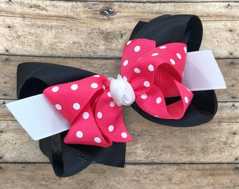 Pink polka dot hair bow - hair bows, bows for girls, baby bows, toddler hair bows, girls bows, minnie bows