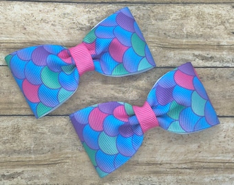 Mermaid pigtail bows - hair bows, baby bows, toddler bows, girls bows, 3 inch hair bows, hair clips