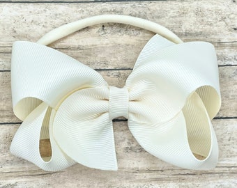Ivory baby headband - 4 inch baby headband bows, nylon headband