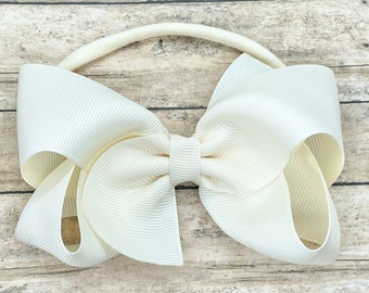 Ivory baby headband - baby headband bows, baby bows, nylon headband, newborn headbands, baby girl headbands, hair bows