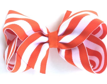 Orange and white hair bow - hair bows for girls, baby bows, toddler hair bows, big hair bows, girls bows, hairbows