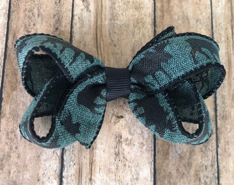 Dark green moose hair bow - hair bows, bows for girls, baby bows, pigtail bows, toddler bows, 3 inch hair bows