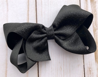 Black shimmer hair bow - satin hair bows, hair bows, bows for girls, satin bows, boutique bows, toddler bows