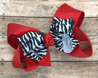Zebra print hair bow - hair bows for girls, baby bows, big hair bows, toddler hair bows, girls bows, boutique bow