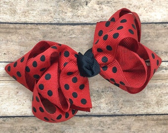 Red and black polka dot hair bow - hair bows, bows for girls, baby bows, toddler bows, girls bows, girls hair bows, boutique bows