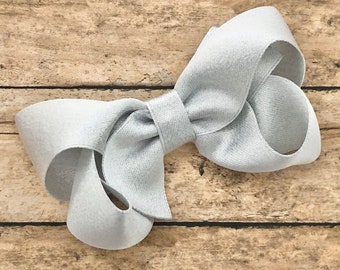 Silver hair bow - silver bows, hair bows, bows for girls, satin bows, toddler hair bows, 3 inch hair bows