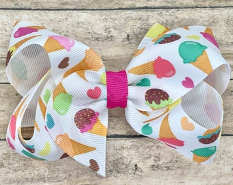 Ice cream hair bow - hair bows, girls hair bows, toddler bows, boutique bows, 4 inch hair bows, hair clips