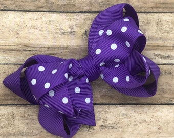 Purple polka dot hair bow - hair bows, bows for girls, baby bows, toddler bows, pigtail bows, girls hair bows, boutique bows