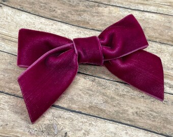 Burgundy velvet hair bow - hair bows, velvet bows, hair clips, hair bows for girls, baby bows, baby headband, nylon headband