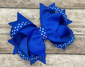 Royal blue polka dot hair bow - hair bows, bows for girls, baby bows, toddler bows, pigtail bows, girls bows, girls hair bows, boutique bows