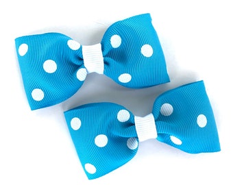 Polka dot pigtail bows - 3 inch hair bows, Set of 2, baby bows, toddler bows, girls bows, hair clips