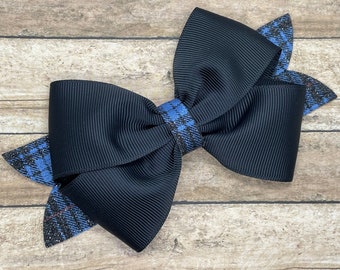 Black plaid hair bow - hair bows, bows for girls, toddler hair bows, boutique hair bow, 4 inch hair bows, glitter bows