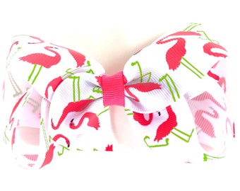 Pink flamingo hair bow - hair bows, bows for girls, baby bows, girls hair bows, toddler bows, boutique bows