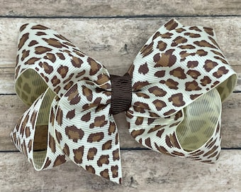 Leopard print hair bow - bows for girls, pigtail bows, toddler hair bows, 4 inch hair bows