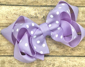 Light purple polka dot hair bow - hair bows, bows for girls, baby bows, toddler bows, pigtail bows, girls hair bows, boutique bows