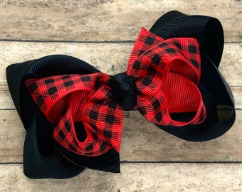 Buffalo plaid hair bow - hair bows for girls, girls bows, baby bows, plaid bows, Christmas bows, toddler bows, boutique hair bows